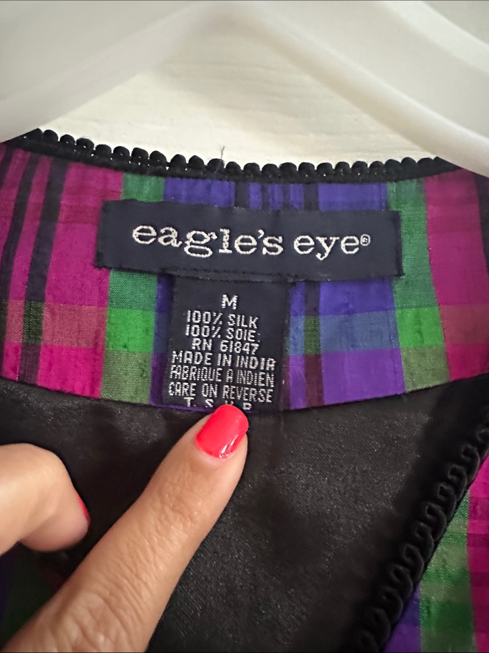 Vintage Silk Plaid Vest Purple & Green Witchy M Maximalist Spooky Boho - Picture 4 of 7